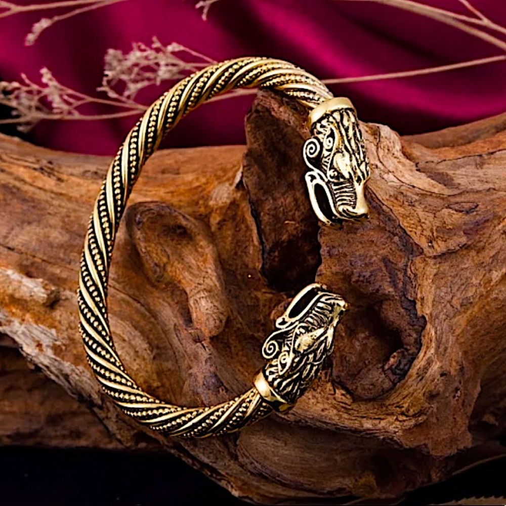 NEW DRAGON HEAD GOLD PLATED BANGLE BRACELET - Picture 6 of 8